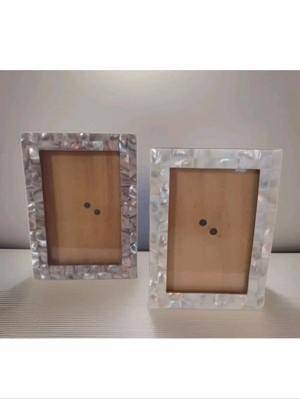 Vintage Mother of Pearl Mosaic Picture Frames Set of 2 Iridescent Shell Boho